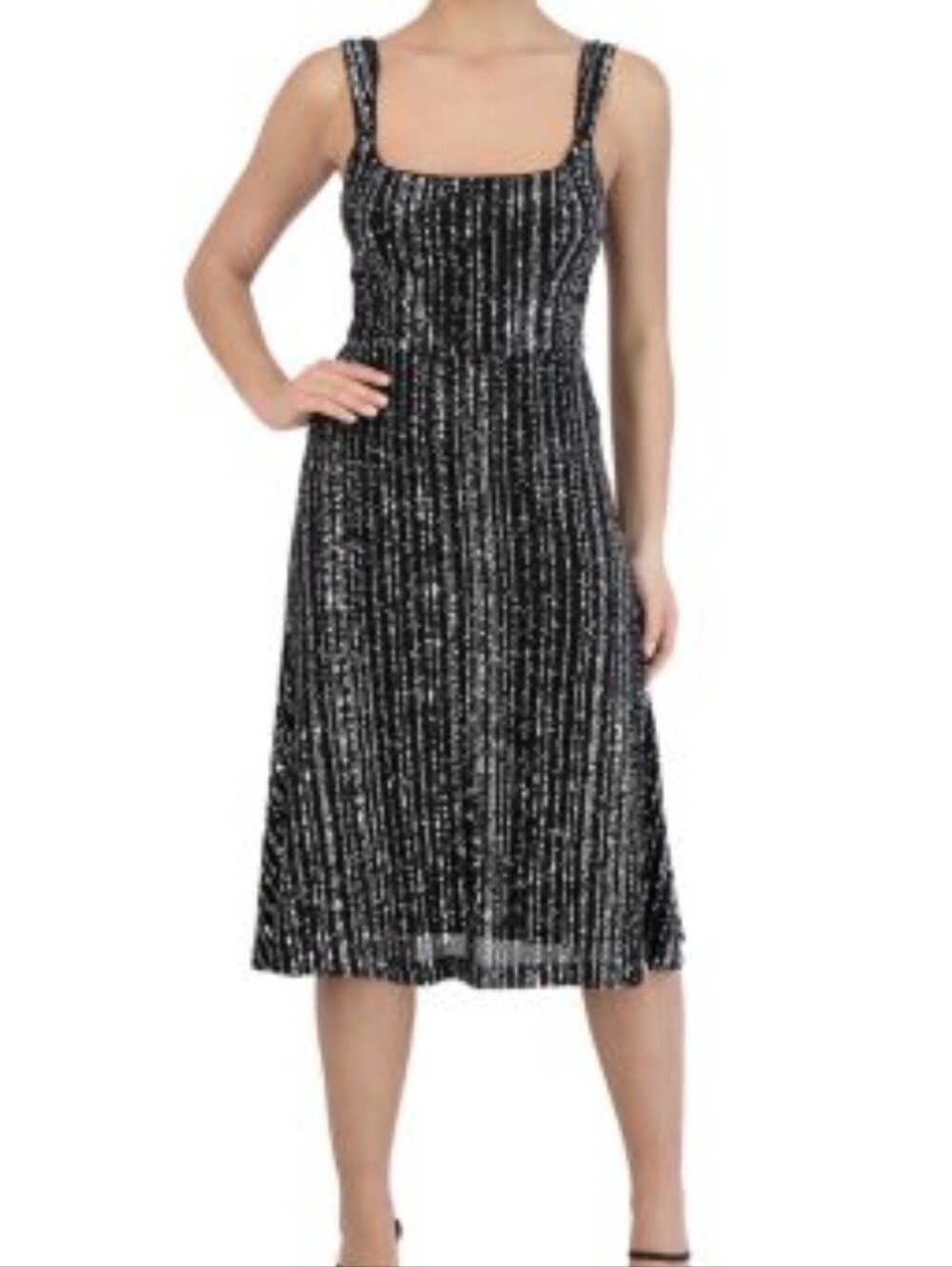 Laundry By Shelli Segal Black and Silver Sparkle Midi Dress